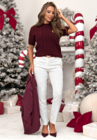 Ozdobnie pleciony Pulover Miss Me burgundowy