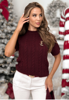 Ozdobnie pleciony Pulover Miss Me burgundowy