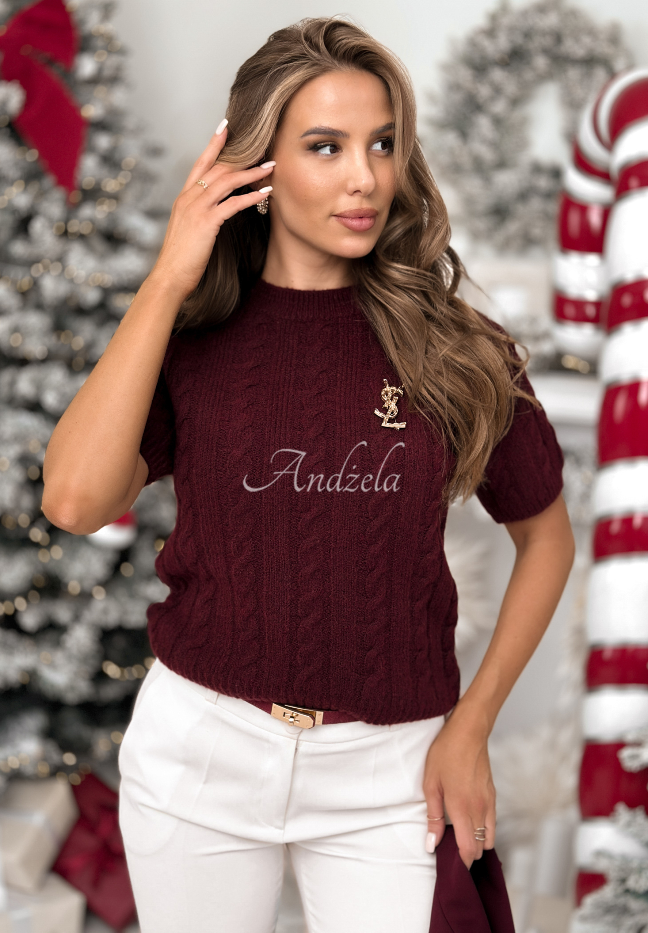 Pulover împletit decorativ cu lână și alpaca Miss Me