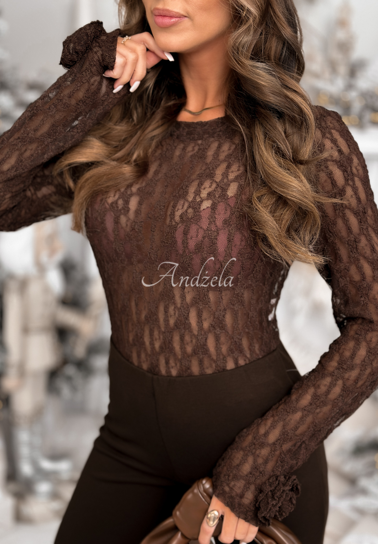 Bluză longsleeve din dantelă cu trandafiri Lace &amp; Roses