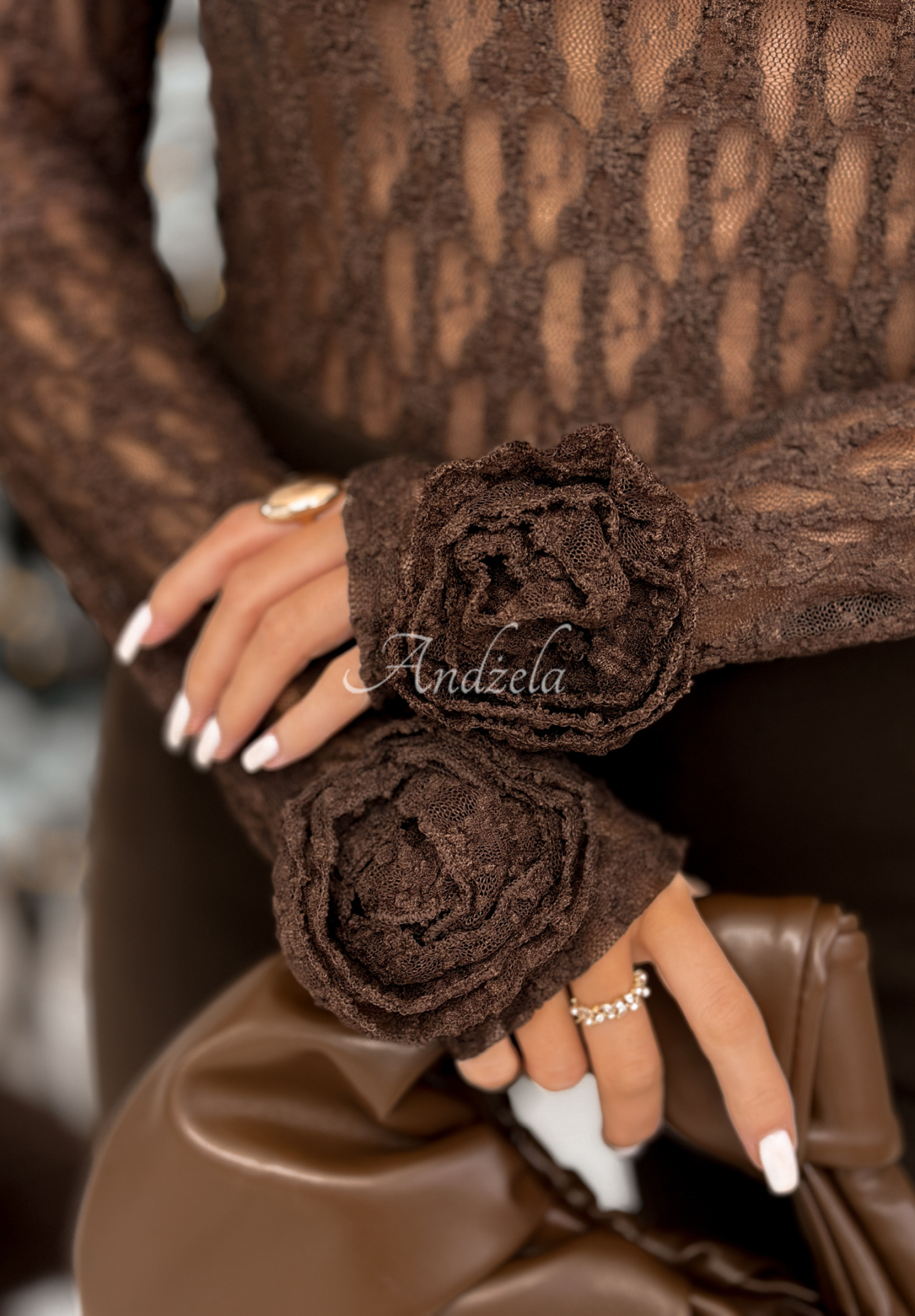 Bluză longsleeve din dantelă cu trandafiri Lace &amp; Roses