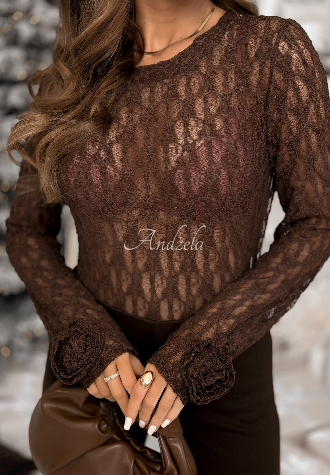 Bluză longsleeve din dantelă cu trandafiri Lace &amp; Roses
