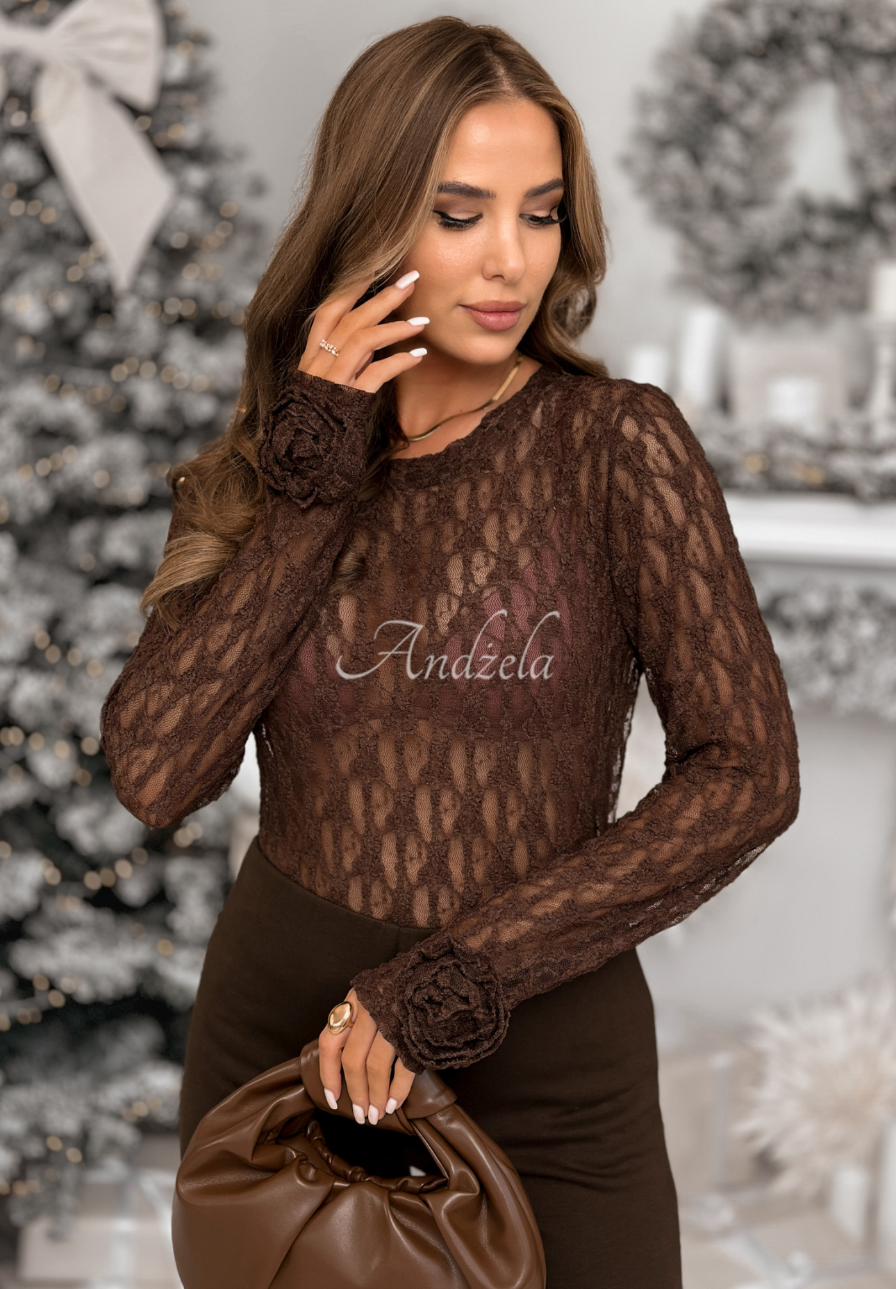 Bluză longsleeve din dantelă cu trandafiri Lace &amp; Roses