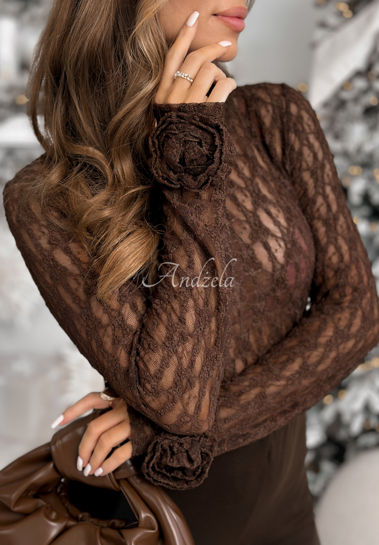 Bluză longsleeve din dantelă cu trandafiri Lace &amp; Roses