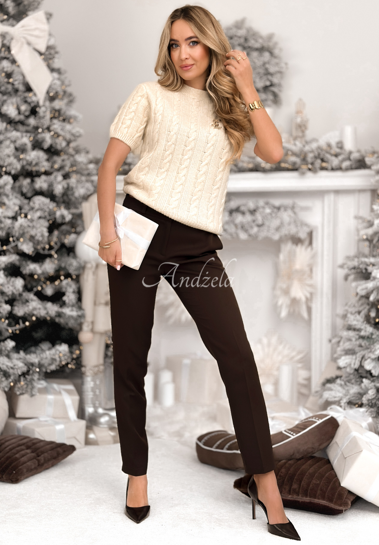 Pulover împletit decorativ cu lână și alpaca Miss Me