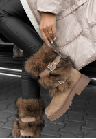 zamszowe Botine z futerkiem North Pole Escape bej