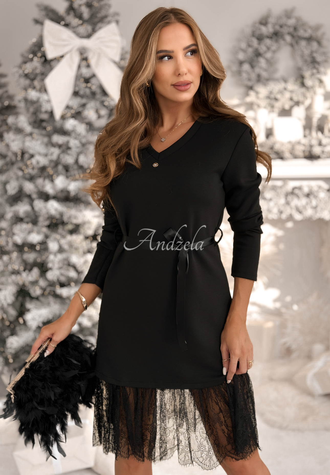 Rochie din viscoză cu dantelă The Very Merry