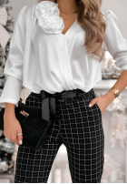 din material textil spodnie Pantaloni de tip țigaretă w kratę Little Squares negre