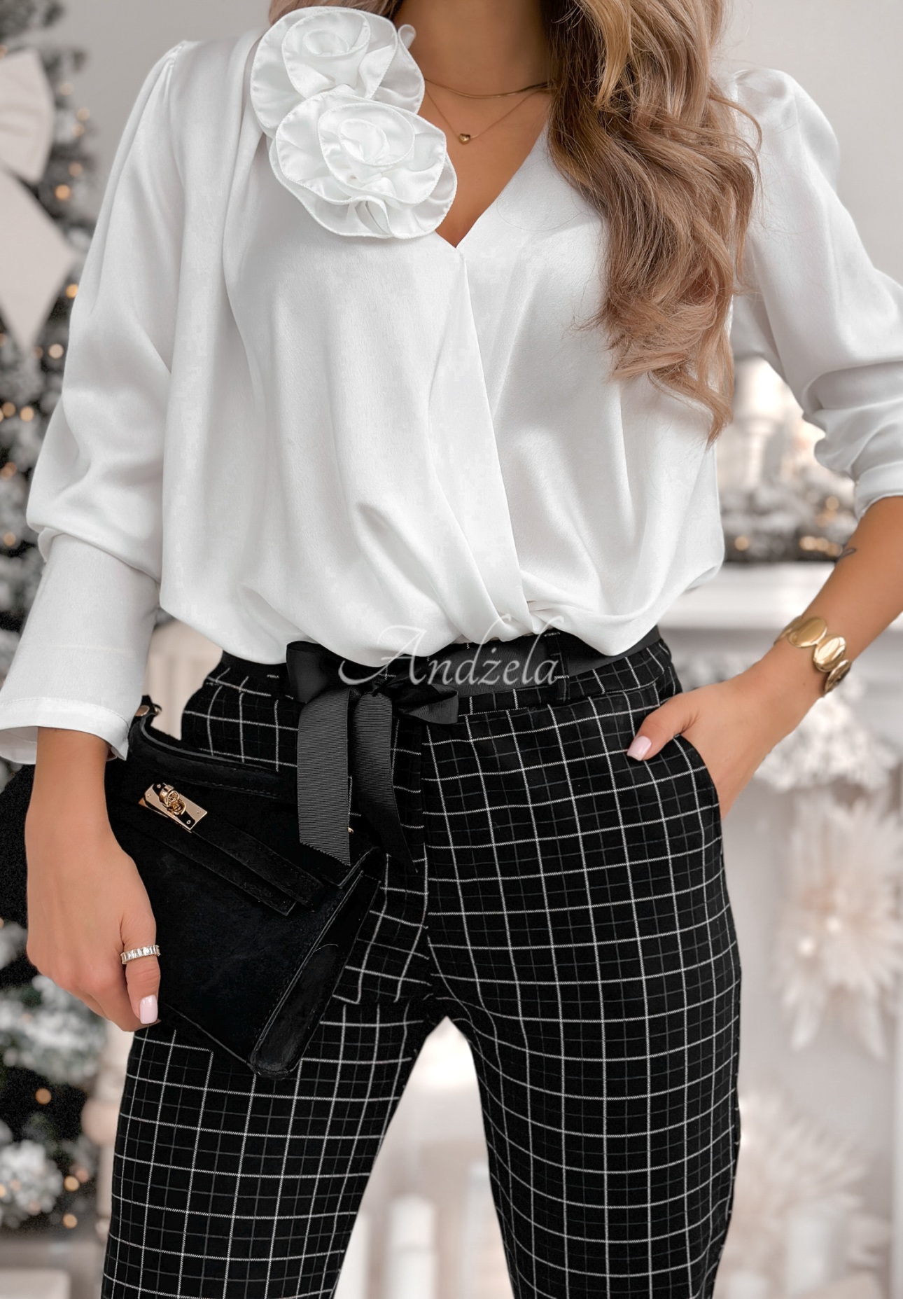 Pantaloni din viscoză tip țigaretă în carouri Little Squares