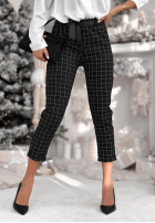din material textil spodnie Pantaloni de tip țigaretă w kratę Little Squares negre