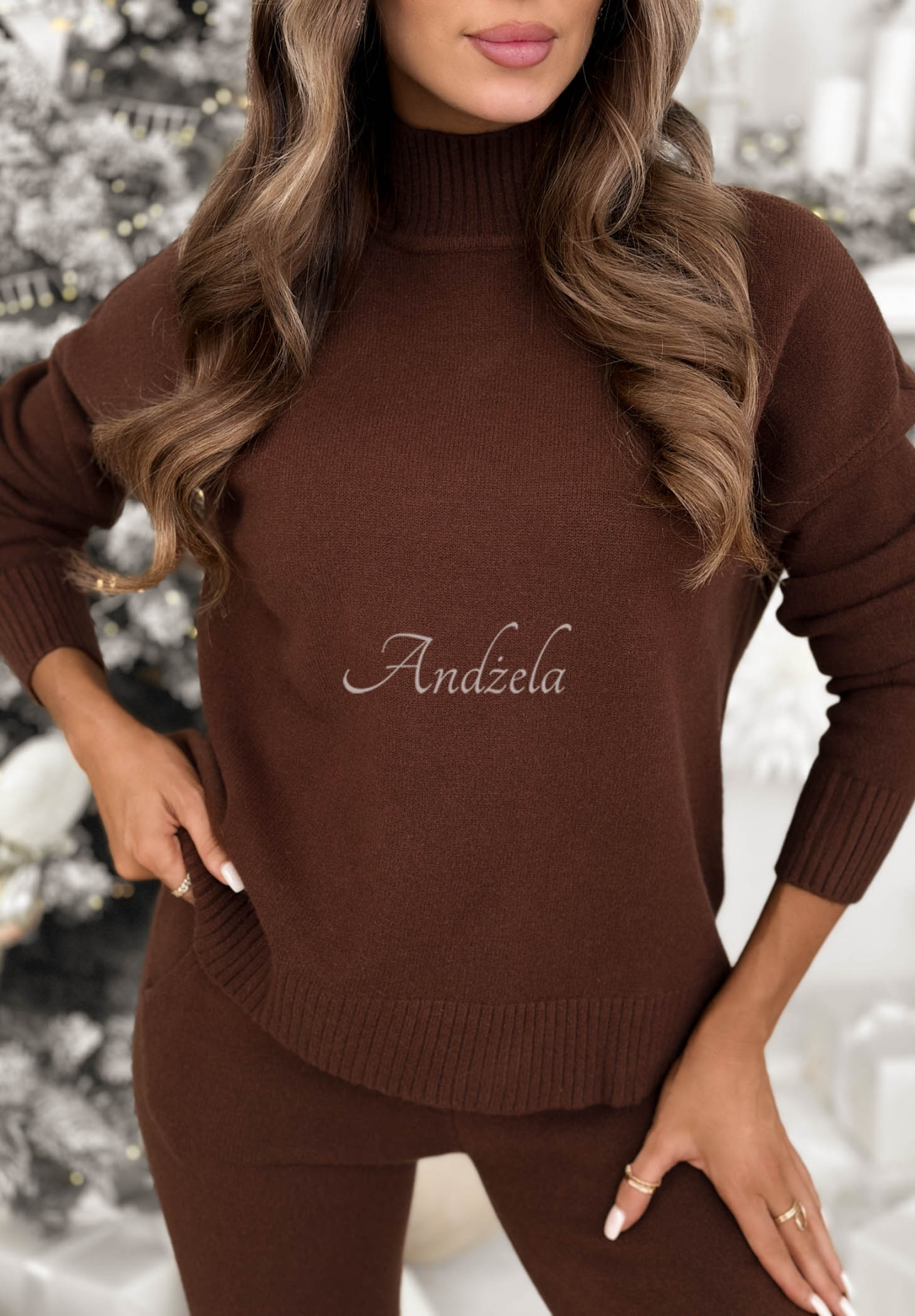 Set tricotat pulover și pantaloni wide leg January Snow