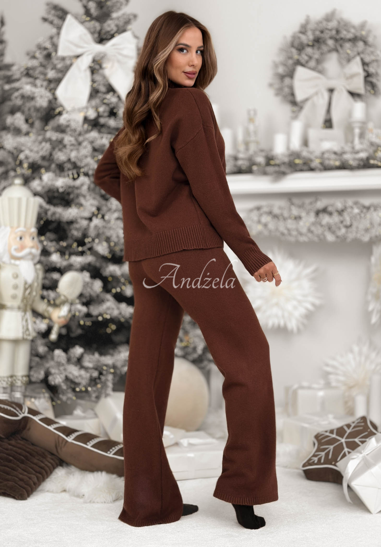 Set tricotat pulover și pantaloni wide leg January Snow