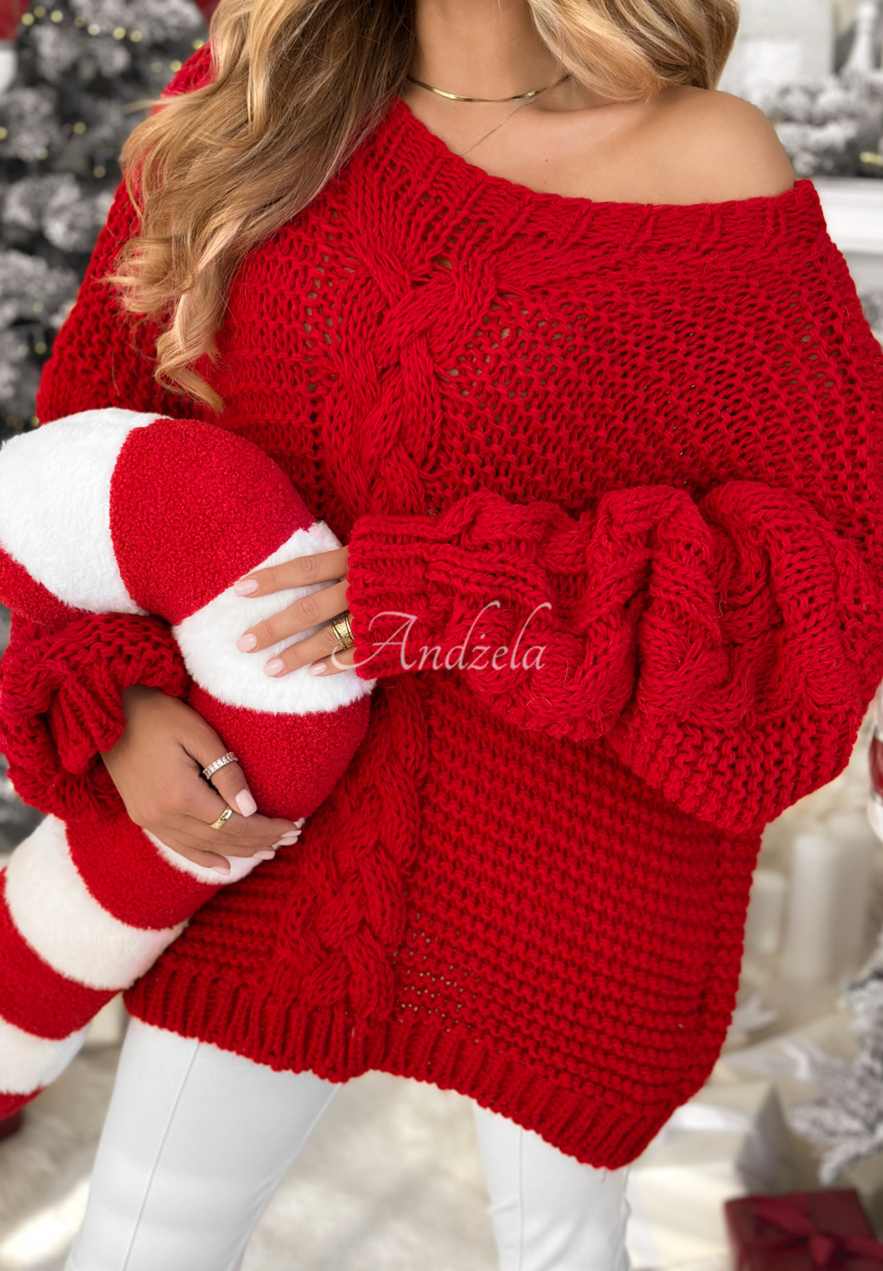 Pulover oversize împletit decorativ cu lână White Season