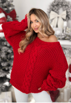 Krótki Pulover ozdobnie pleciony White Season roșu