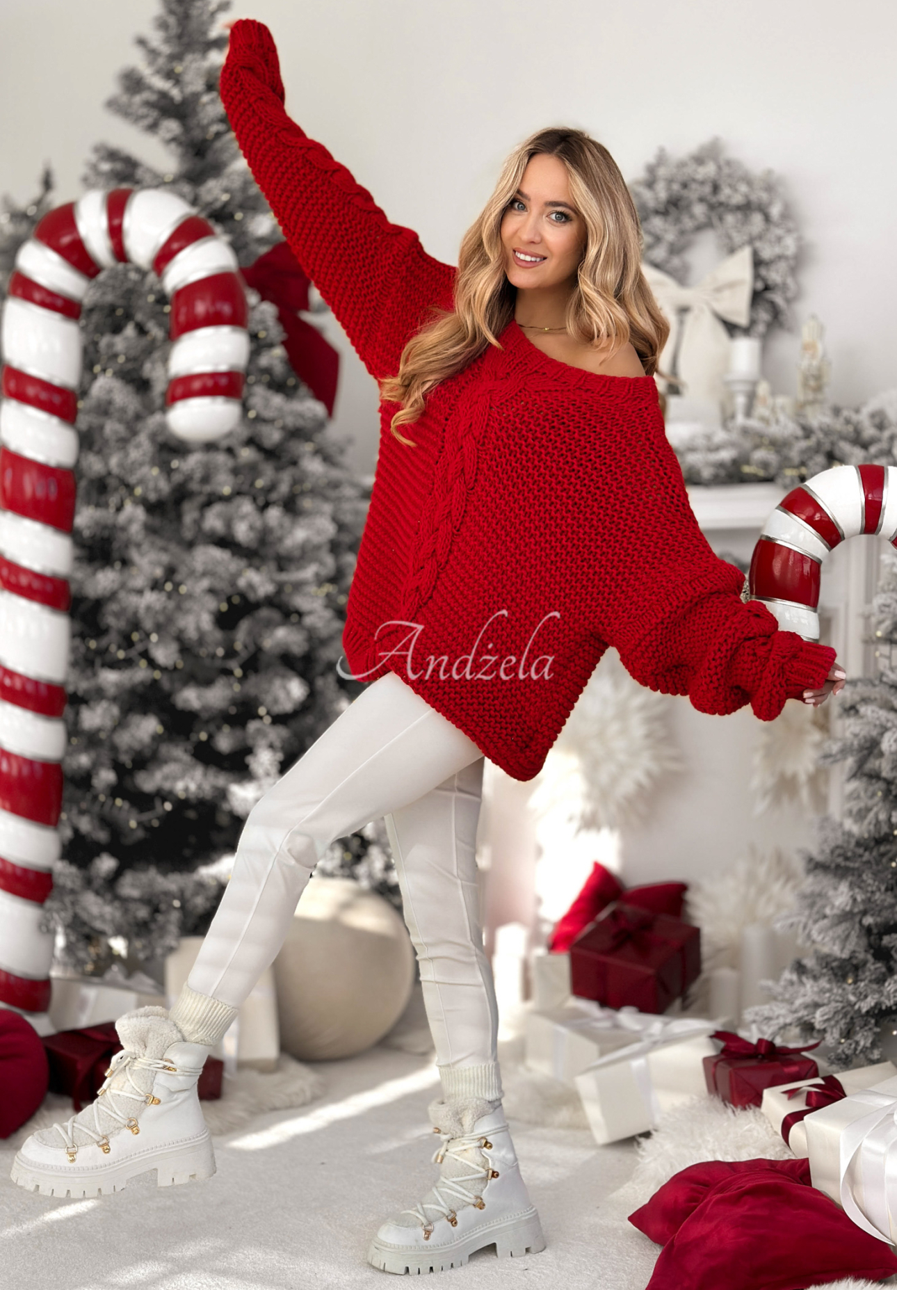 Pulover oversize împletit decorativ cu lână White Season