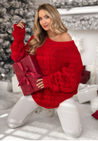 Krótki Pulover ozdobnie pleciony White Season roșu