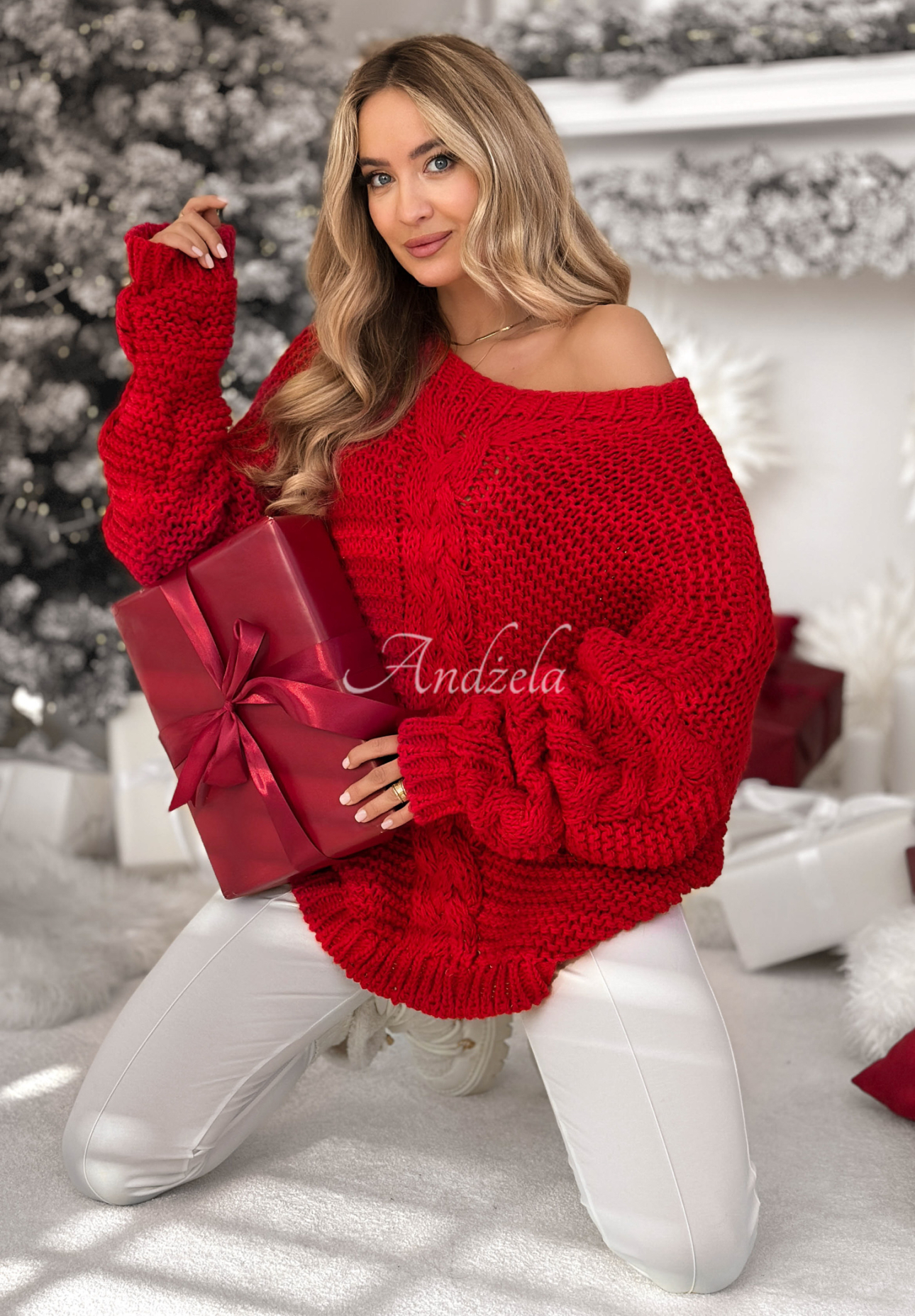 Pulover oversize împletit decorativ cu lână White Season