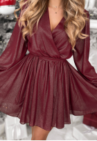 Błyszcząca Rochie mini z paskiem Never Texted Back burgundowa