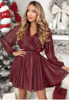 Błyszcząca Rochie mini z paskiem Never Texted Back burgundowa