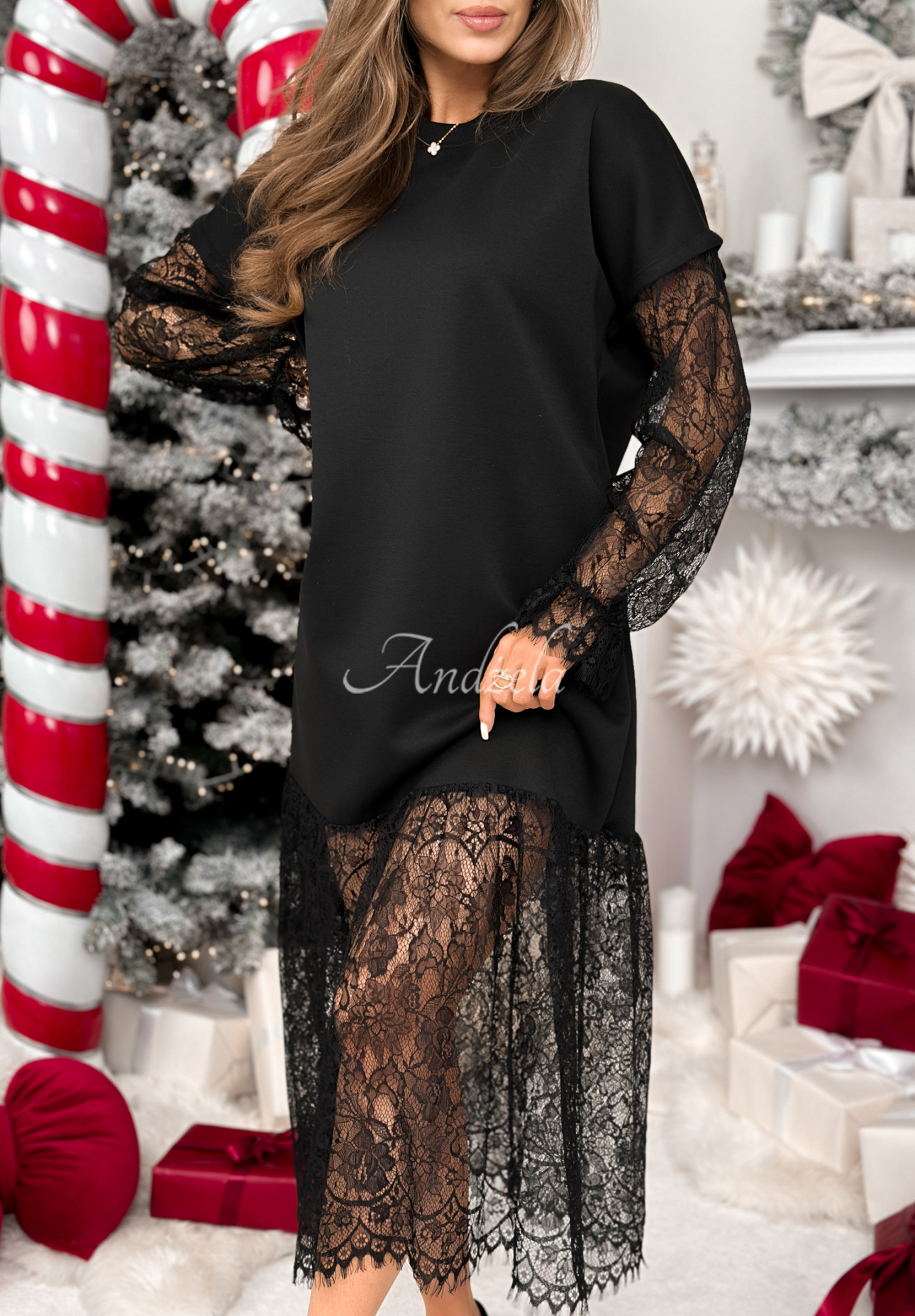 Rochie midi din viscoză cu dantelă Ultimate Success