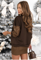 Compleu Hanorac i Fustă z cekinami Got The Power ciocolatiu