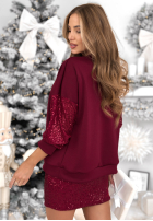 Compleu Hanorac i Fustă z cekinami Got The Power burgundowy