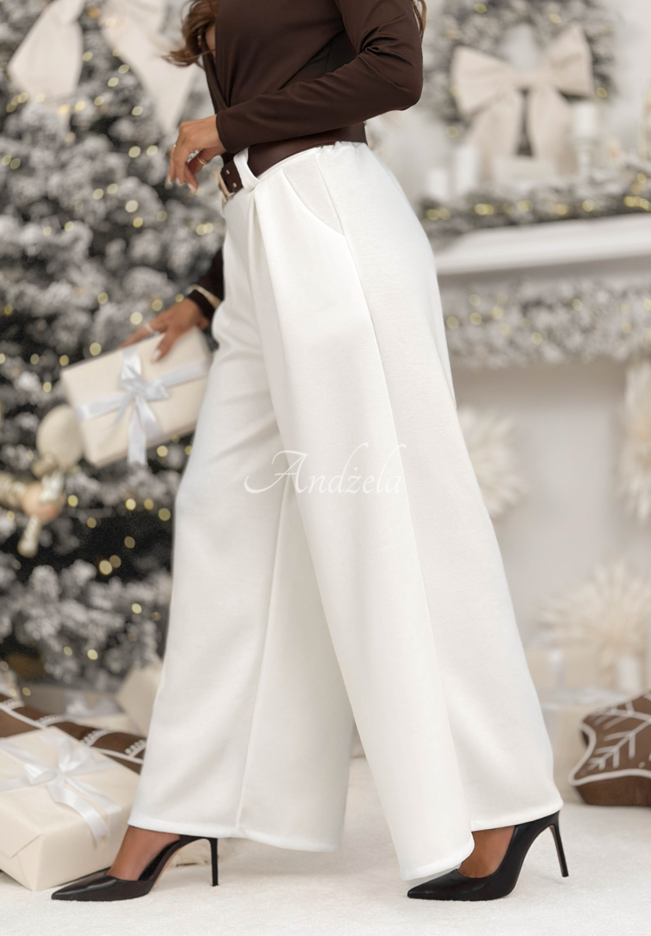 Pantaloni wide leg din material Own Your Power cu curea