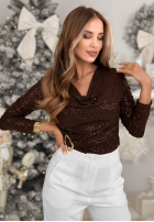 Błyszcząca Bluză z ozdobną aplikacją Cry Later ciocolatie