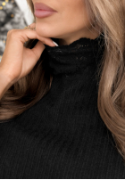 Prążkowany Pulover z koronką Lacy Dreams negru