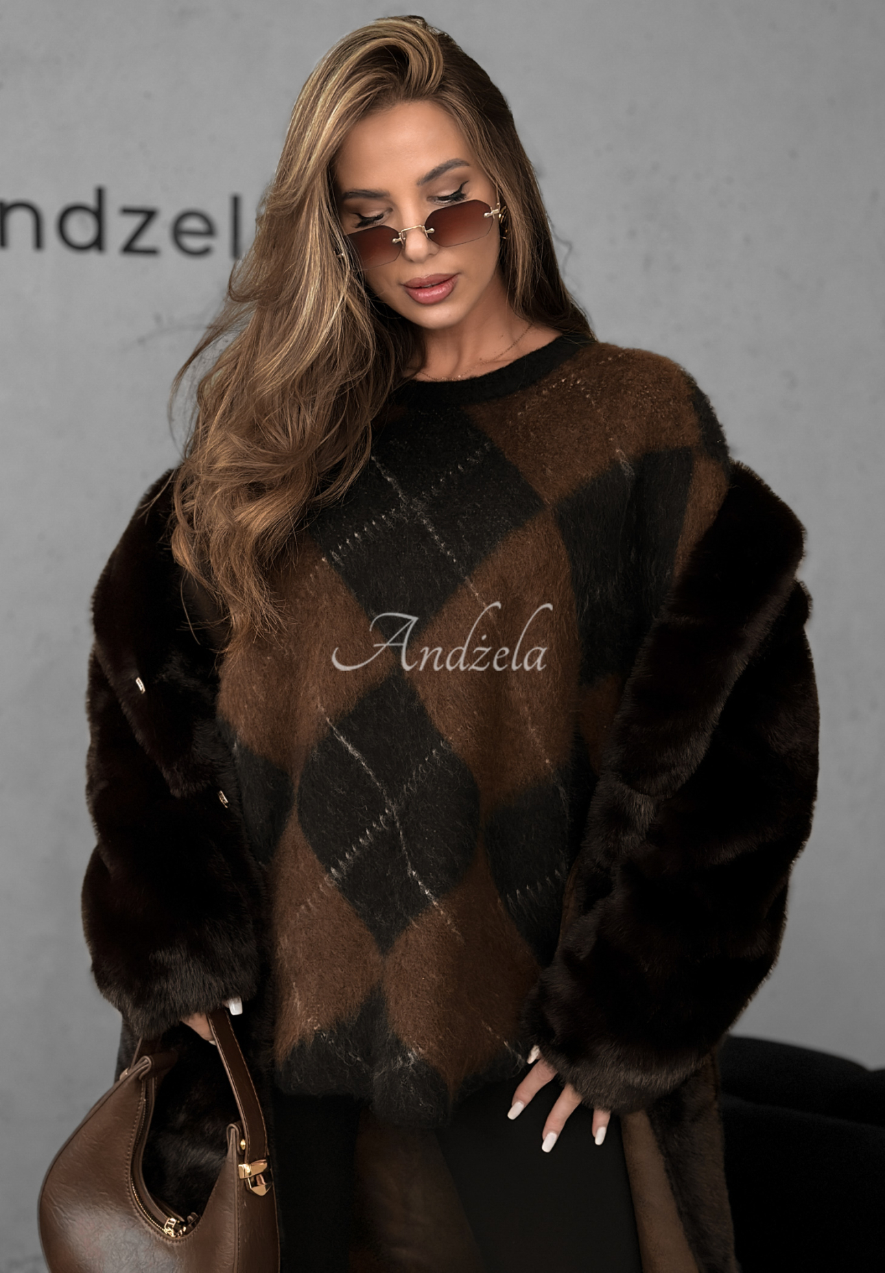 Pulover în romburi cu lână și viscoză Winter Things