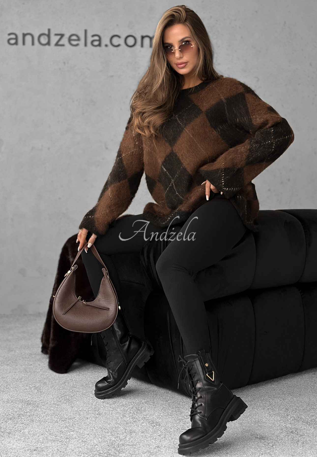 Pulover în romburi cu lână și viscoză Winter Things