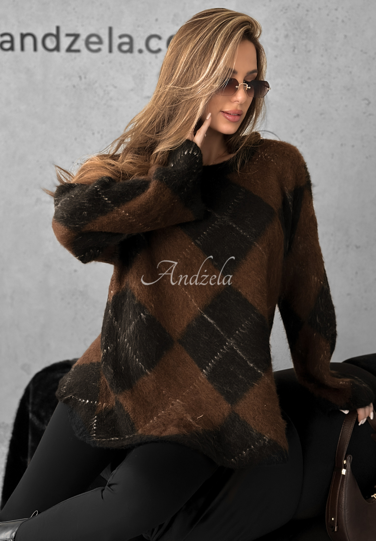 Pulover în romburi cu lână și viscoză Winter Things