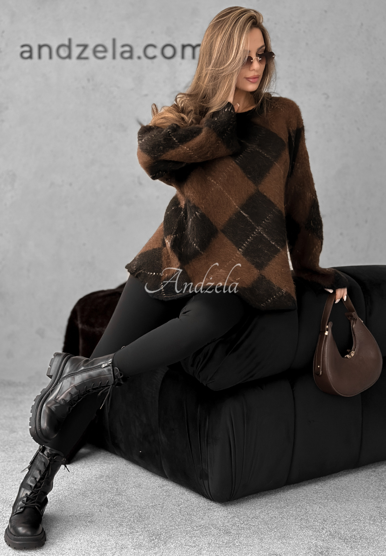 Pulover în romburi cu lână și viscoză Winter Things