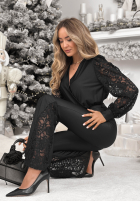 Długi Salopetă z wiązaniem i koronką Weekend Loading negru