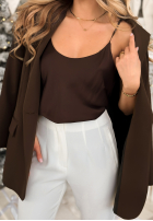 Satynowy Top  z koronką New In Town ciocolatiu