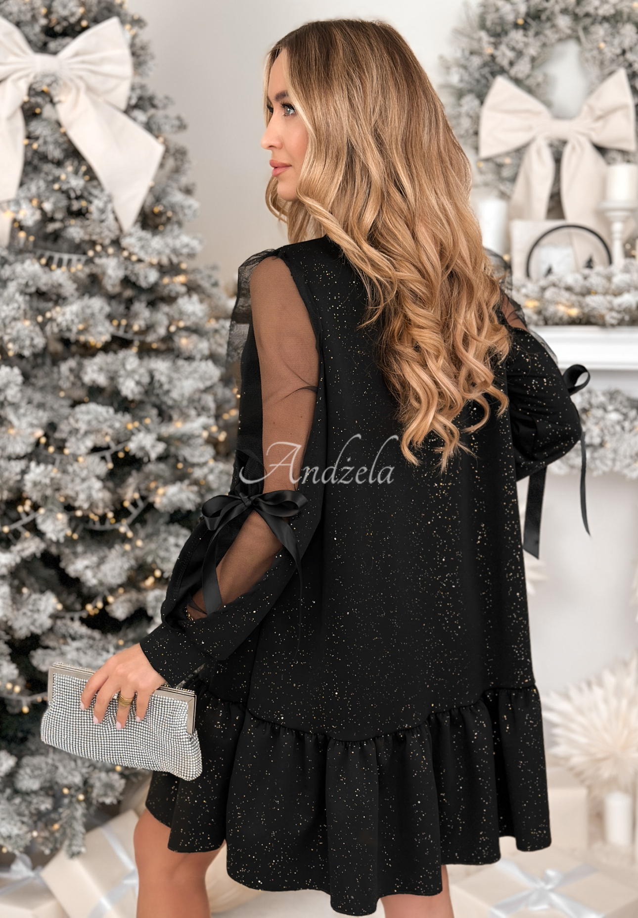 Rochie strălucitoare din viscoză cu volănaș și fundițe Goodbye My Lover