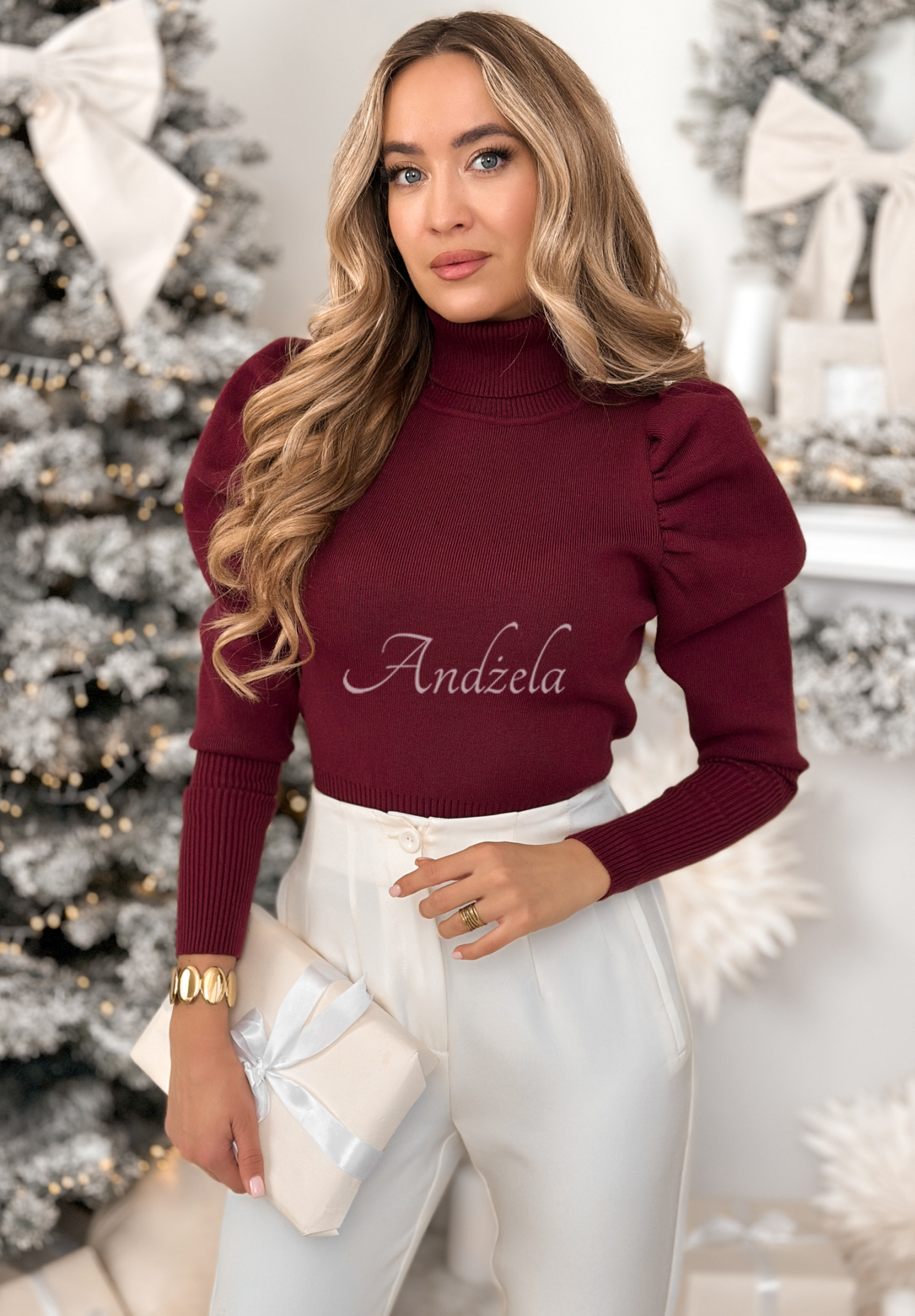 Bluză din material striat Amiria cu guler și mâneci bufante