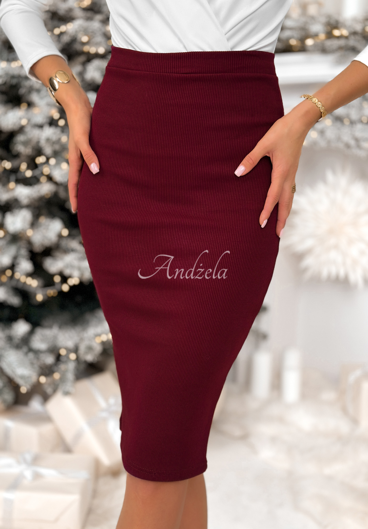 Fustă midi din material striat Still With You