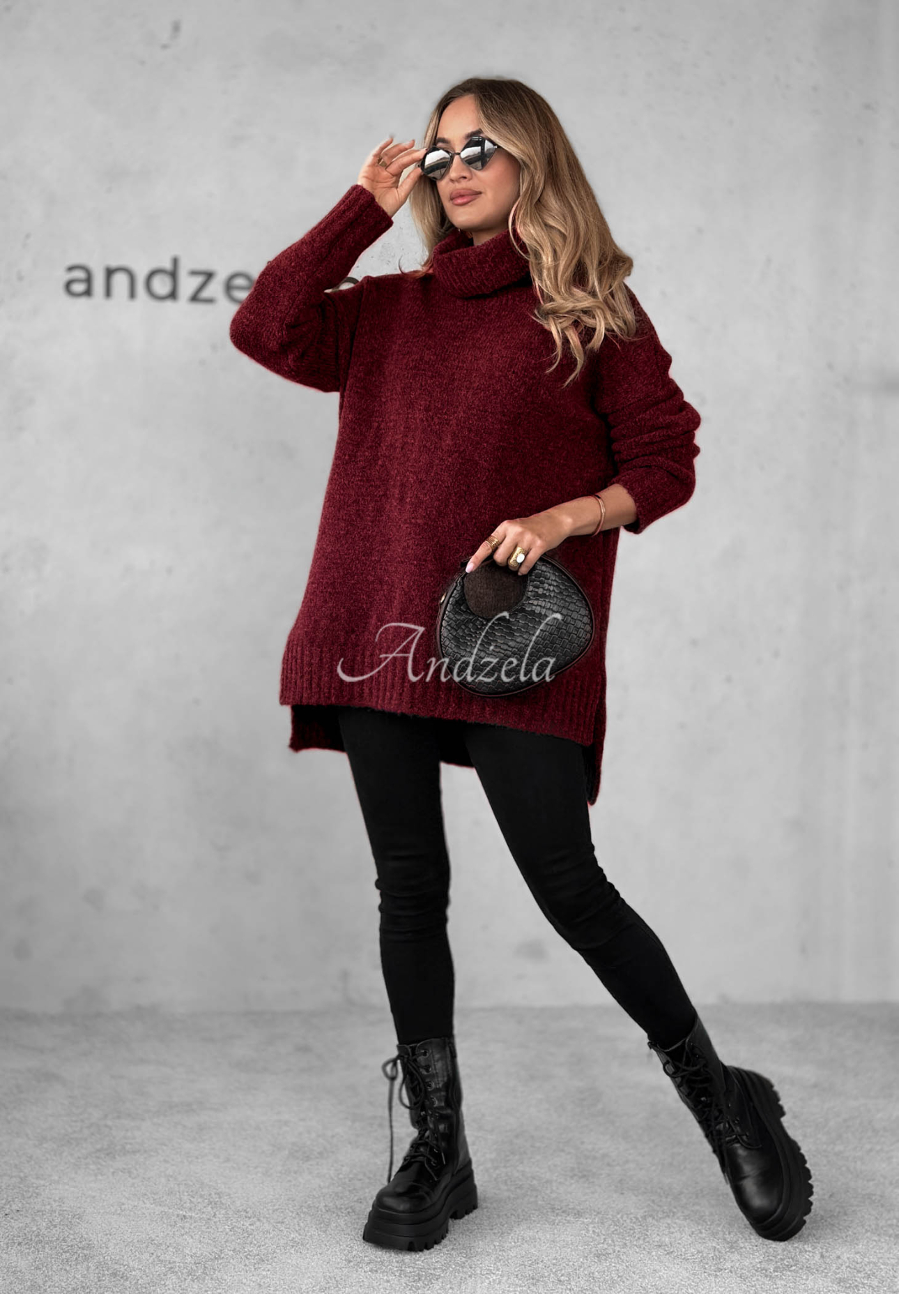 Pulover oversize cu guler rol Benin