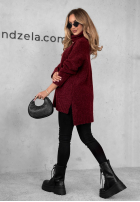 Pulover oversize z golfem Benin burgundowy