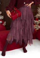 Tiulowa Fustă midi Elisabeth burgundowa