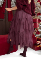Tiulowa Fustă midi Elisabeth burgundowa