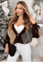 Krótki Cardigan w romby Warm Silence ciocolatiu