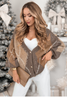 Krótki Cardigan w romby Warm Silence mokka