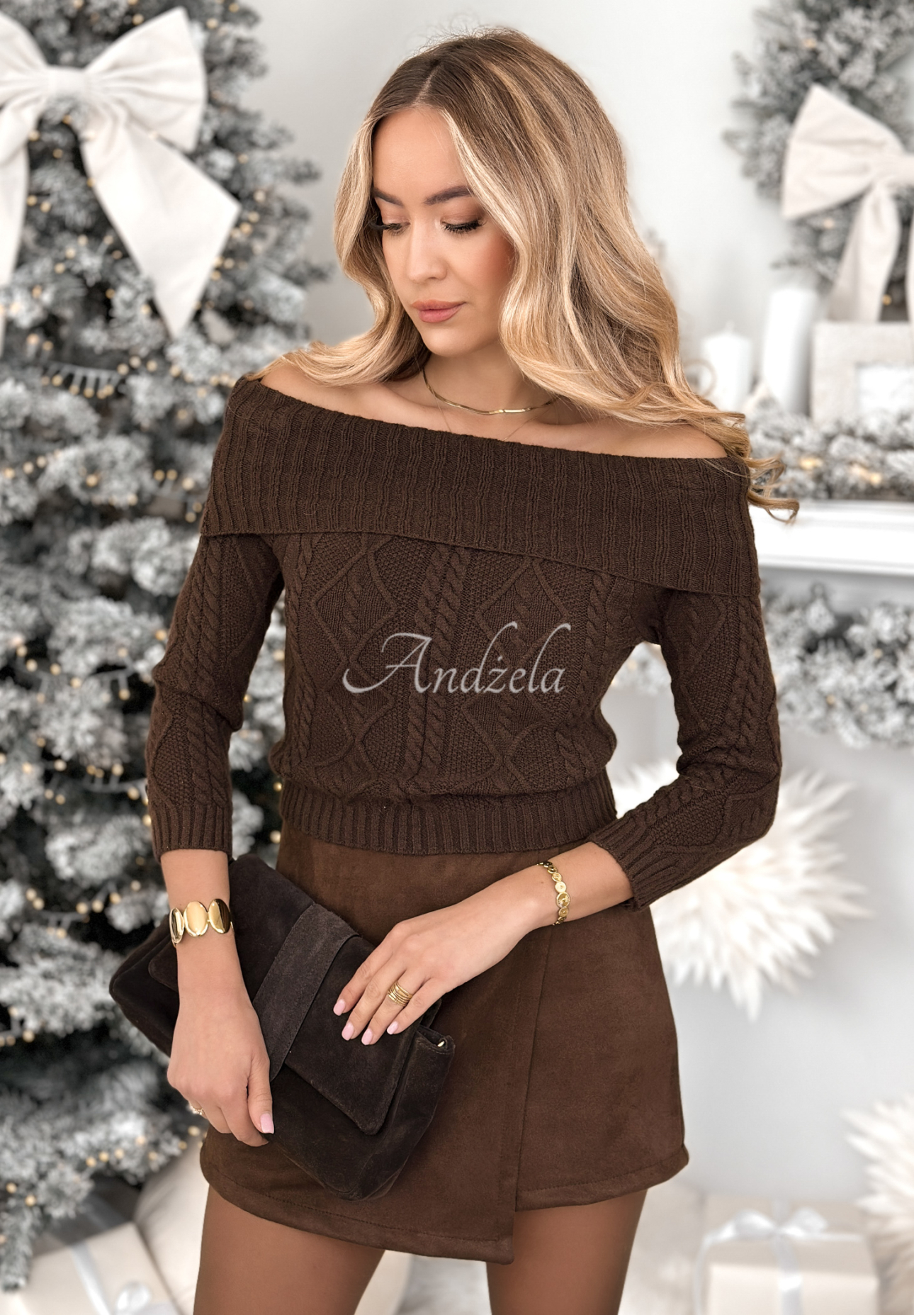 Pulover din viscoză cu umerii goi Family Time