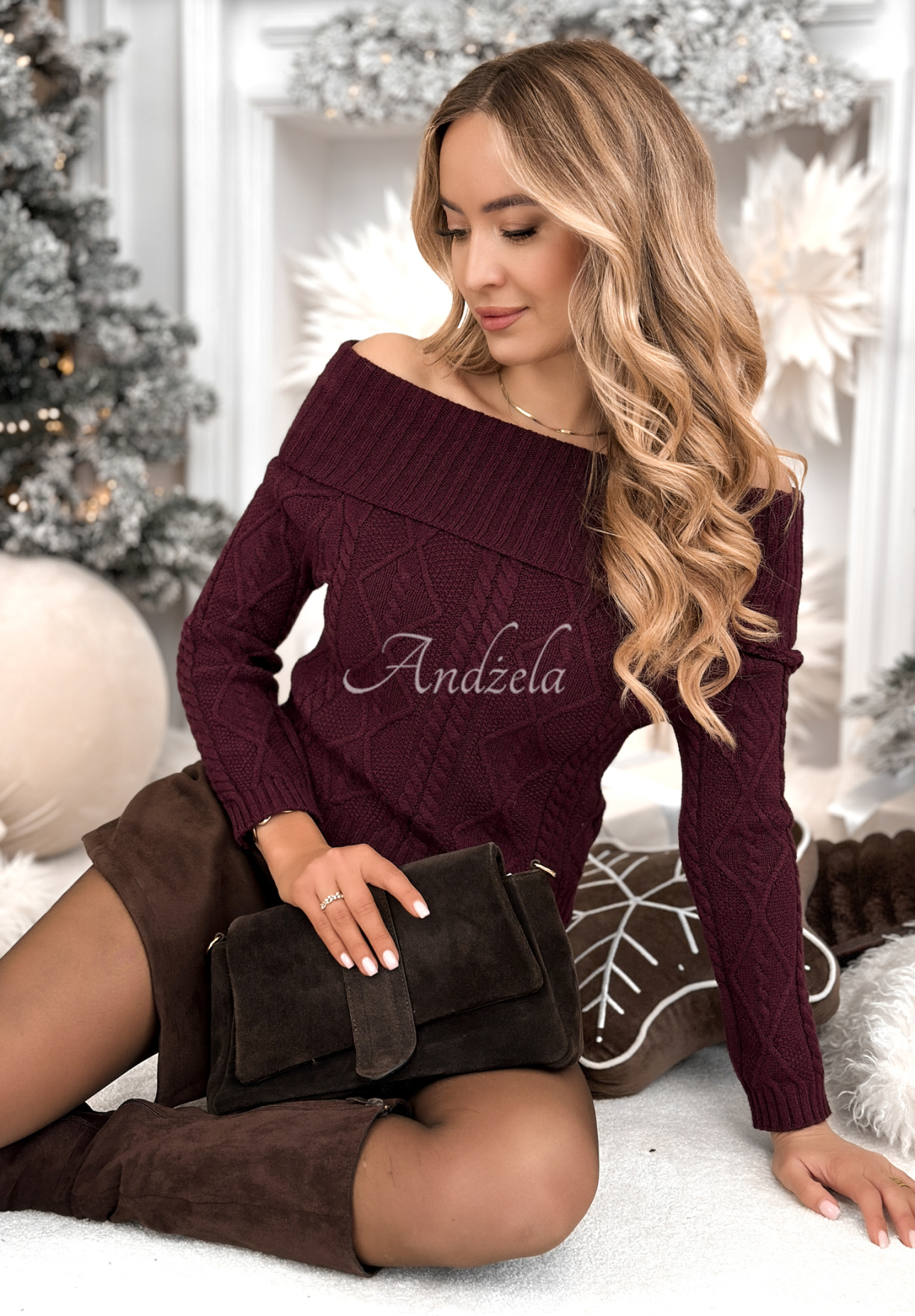 Pulover din viscoză cu umerii goi Family Time