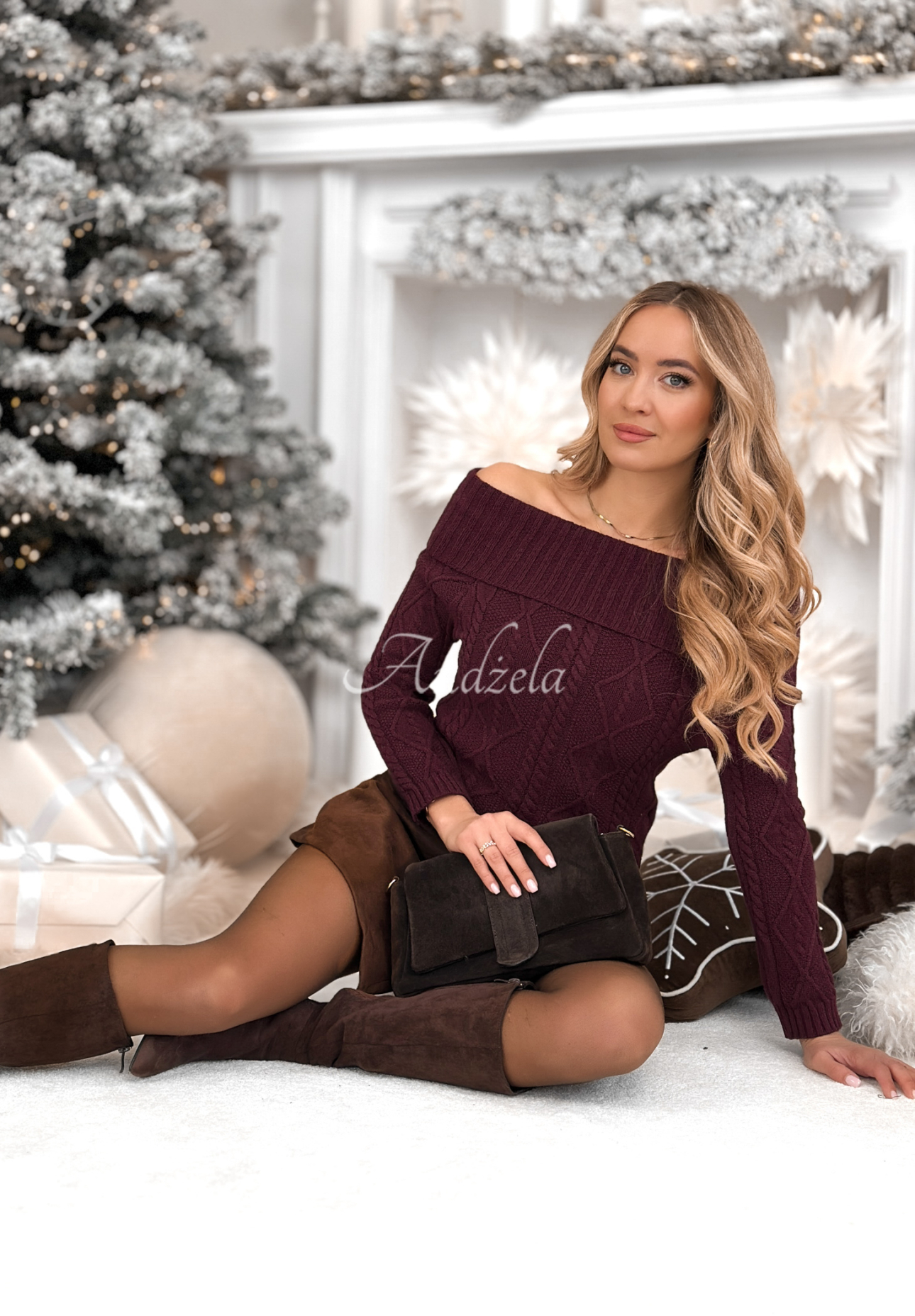 Pulover din viscoză cu umerii goi Family Time