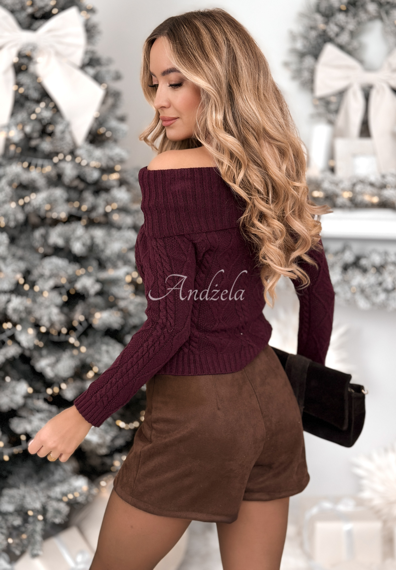 Pulover din viscoză cu umerii goi Family Time