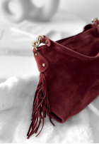 Zamszowa Geantă z frędzlami Final Message burgundowa