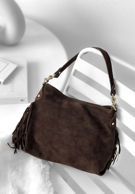 Geantă din piele întoarsă cu franjuri Final Message